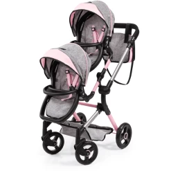 Bayer Design Zwillings-Puppenwagen Twin Neo Grau/rosa, Mit Schmetterling