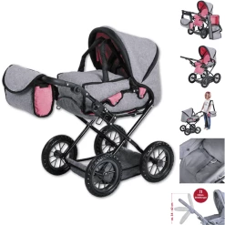 Knorr Toys® Puppenwagen Ruby - "jeans Grey" Grau